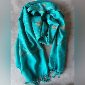 Teal Scarf Wrap with Embroidery